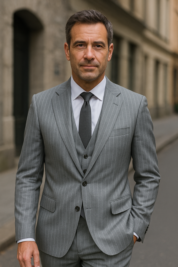 Genovese 3-piece Mid Grey Pinstripe