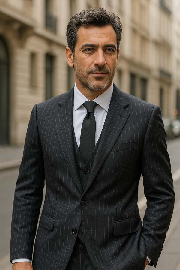 Montone Midnight Navy Blue Pinstripe